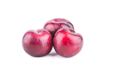 Red plum fruit isolated on white background