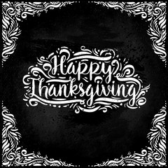 Happy Thanksgiving Day Vector Illustration. White Text with on a Dark Background. design elements, pattern.