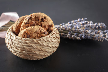 Homemade cookies on a black background