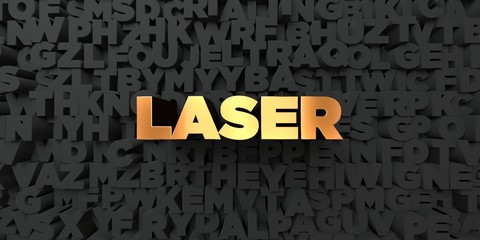 Laser - Gold text on black background - 3D rendered royalty free stock picture. This image can be used for an online website banner ad or a print postcard.