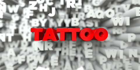 TATTOO -  Red text on typography background - 3D rendered royalty free stock image. This image can be used for an online website banner ad or a print postcard.