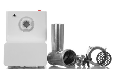 Disassembled electric hasher isolated on white.