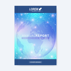 Modern vector template for brochure, leaflet, flyer, cover, magazine or annual report. Molecular layout in A4 size. Business, science, technology design book layout. Scientific background presentation