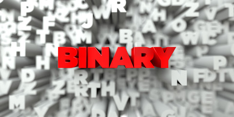 BINARY -  Red text on typography background - 3D rendered royalty free stock image. This image can be used for an online website banner ad or a print postcard.