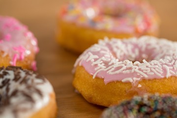 Close-up of tasty doughnuts with sprinkles