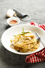Pasta with tomato sauce and fresh rosemary