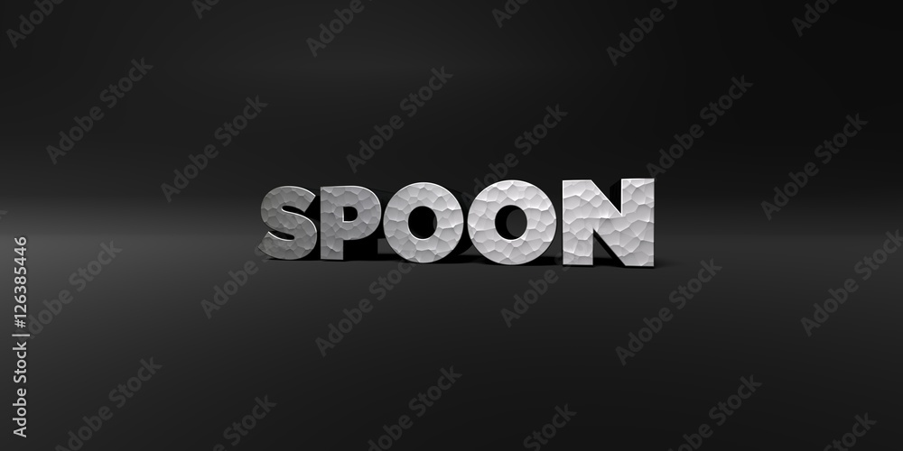 Fototapete spoon - hammered metal finish text on black studio - 3d rendered royalty free stock photo. this imag