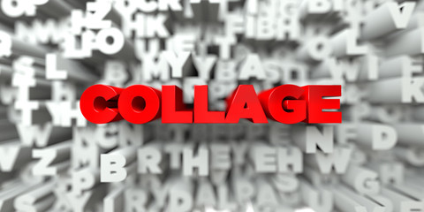 COLLAGE -  Red text on typography background - 3D rendered royalty free stock image. This image can be used for an online website banner ad or a print postcard.