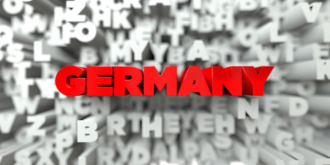 GERMANY -  Red text on typography background - 3D rendered royalty free stock image. This image can be used for an online website banner ad or a print postcard.