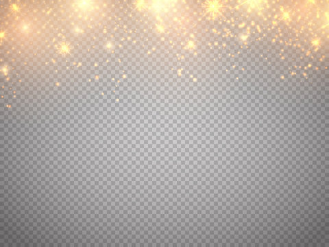 Christmas concept. Vector gold glitter particles background effect. Fallen glow magic stars