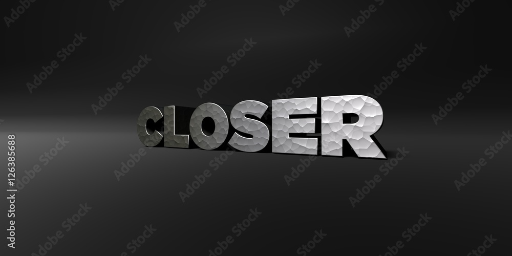 Fototapete closer - hammered metal finish text on black studio - 3d rendered royalty free stock photo. this ima
