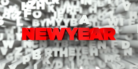 NEWYEAR -  Red text on typography background - 3D rendered royalty free stock image. This image can be used for an online website banner ad or a print postcard.