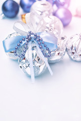 Blue and silver xmas decoration with copy space