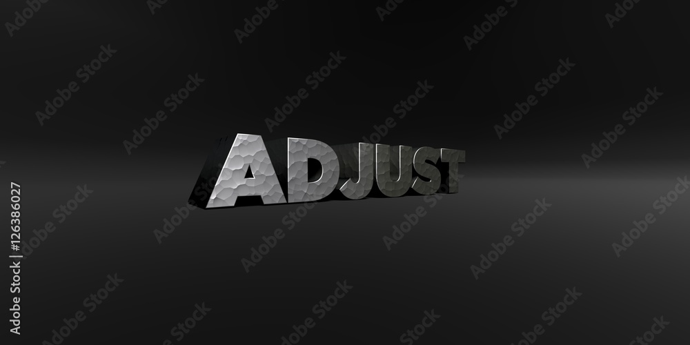 Fototapete adjust - hammered metal finish text on black studio - 3d rendered royalty free stock photo. this ima
