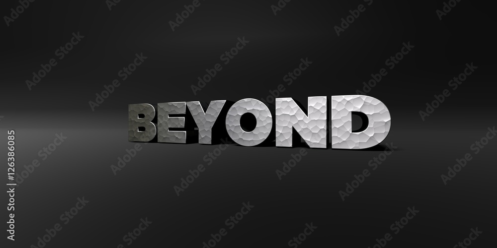 Fototapete beyond - hammered metal finish text on black studio - 3d rendered royalty free stock photo. this ima