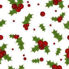 Holly berry natural winter seamless pattern christmas background.