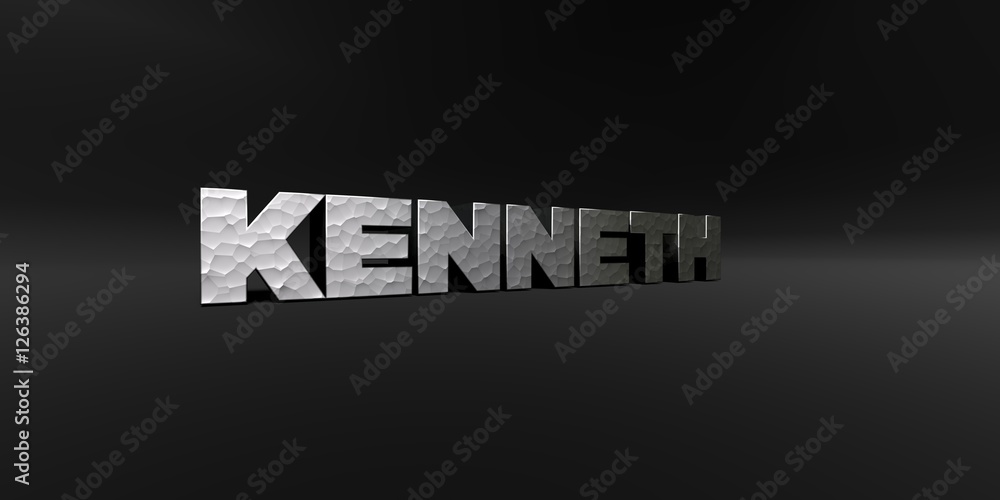 Fototapete kenneth - hammered metal finish text on black studio - 3d rendered royalty free stock photo. this im
