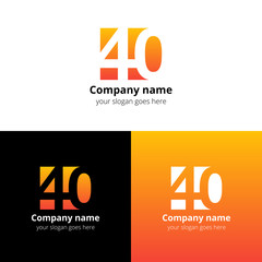 40 logo icon flat and vector design template. Monogram years numbers four and zero. Logotype forty with orange gradient color. Creative vision concept logo, elements, sign, symbol for card,