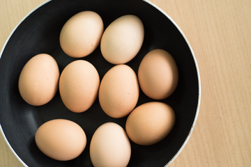 Frying pan and eggs