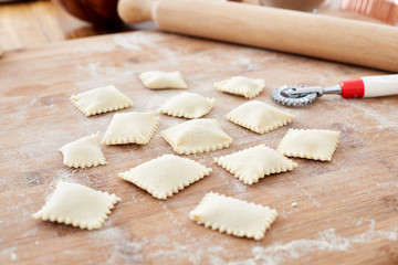 Making handmade ravioli pasta
