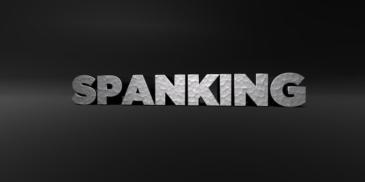 SPANKING - hammered metal finish text on black studio - 3D rendered royalty free stock photo. This image can be used for an online website banner ad or a print postcard.