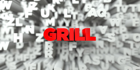 GRILL -  Red text on typography background - 3D rendered royalty free stock image. This image can be used for an online website banner ad or a print postcard.