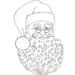 The head of Santa Claus. Isolated black contour on a white background.