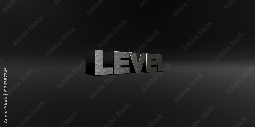 Fototapete level - hammered metal finish text on black studio - 3d rendered royalty free stock photo. this imag