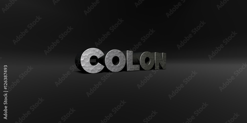 Fototapete colon - hammered metal finish text on black studio - 3d rendered royalty free stock photo. this imag