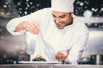 Composite image of snow falling