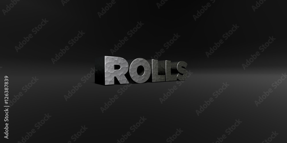Fototapete rolls - hammered metal finish text on black studio - 3d rendered royalty free stock photo. this imag
