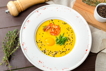 Pumpkin soup with shrimp