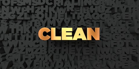 Clean - Gold text on black background - 3D rendered royalty free stock picture. This image can be used for an online website banner ad or a print postcard.