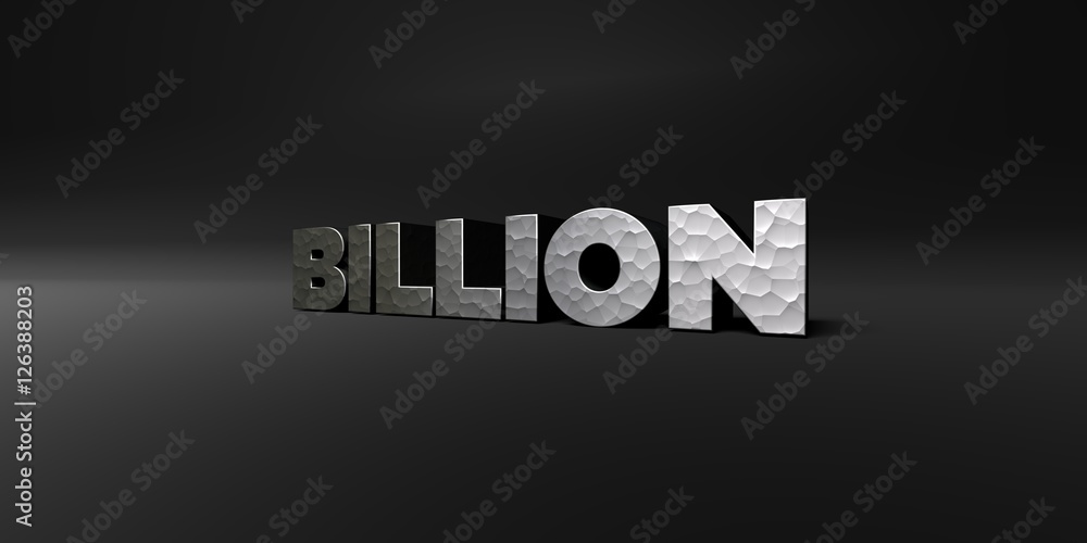 Fototapete billion - hammered metal finish text on black studio - 3d rendered royalty free stock photo. this im