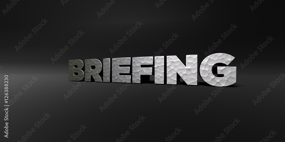 Fototapete briefing - hammered metal finish text on black studio - 3d rendered royalty free stock photo. this i