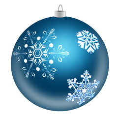 Blue christmas toy with snowflakes on a white background