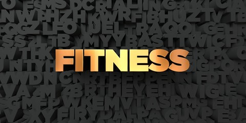 Fitness - Gold text on black background - 3D rendered royalty free stock picture. This image can be used for an online website banner ad or a print postcard.