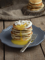 pancakes with cheese and poached egg