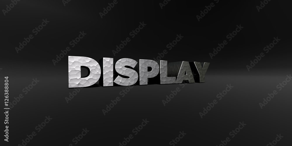 Fototapete display - hammered metal finish text on black studio - 3d rendered royalty free stock photo. this im