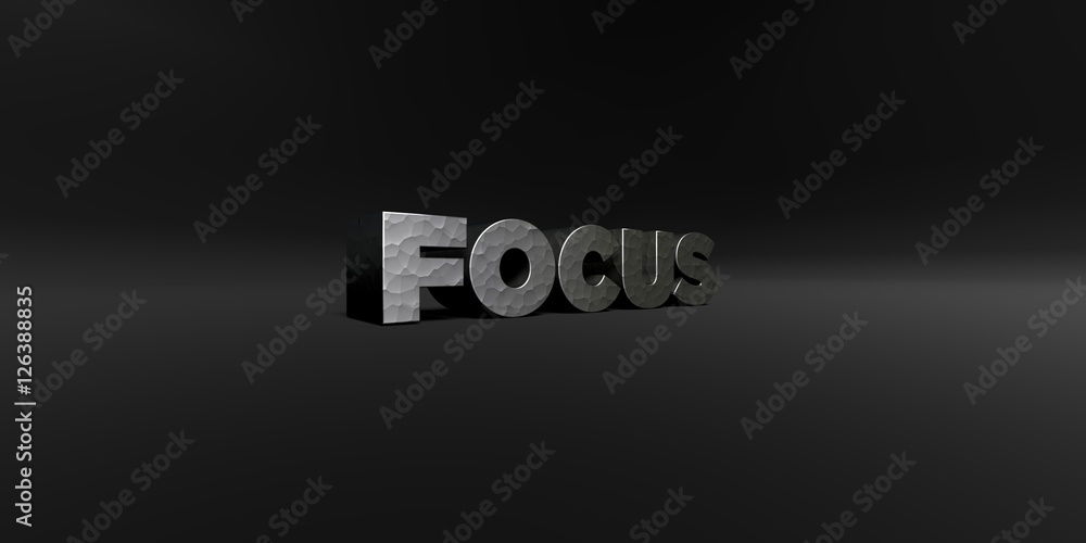 Fototapete focus - hammered metal finish text on black studio - 3d rendered royalty free stock photo. this imag
