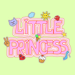 Little princess fashion girlish illustration fot t-shirt print, pretty design with patches