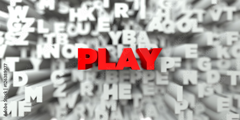 Fototapete play - red text on typography background - 3d rendered royalty free stock image. this image can be u