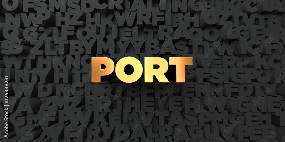 Fototapete port - gold text on black background - 3d rendered royalty free stock picture. this image can be use