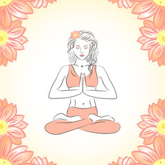 Sketch of Woman in meditating pose vector illustration