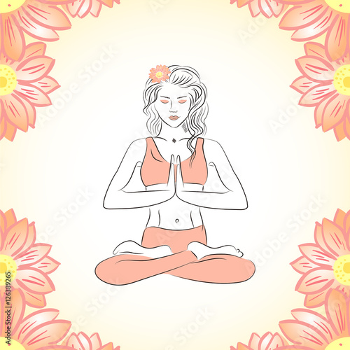 "Sketch of Woman in meditating pose vector illustration" Stock image