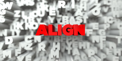 ALIGN -  Red text on typography background - 3D rendered royalty free stock image. This image can be used for an online website banner ad or a print postcard.