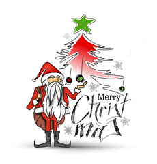 Merry Christmas! Cartoon Style of a funny Santa Claus holding ball with white background, vector illustration