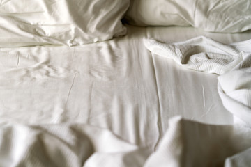 Crumpled white bedclothes, background