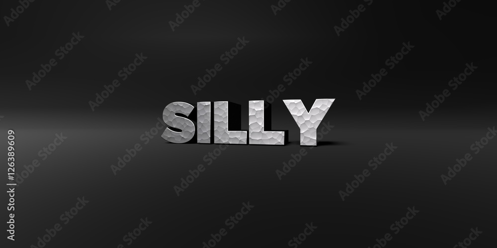 Fototapete silly - hammered metal finish text on black studio - 3d rendered royalty free stock photo. this imag