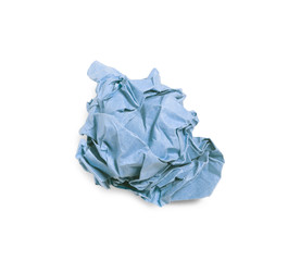 Crumpled blue paper ball isolated over white background